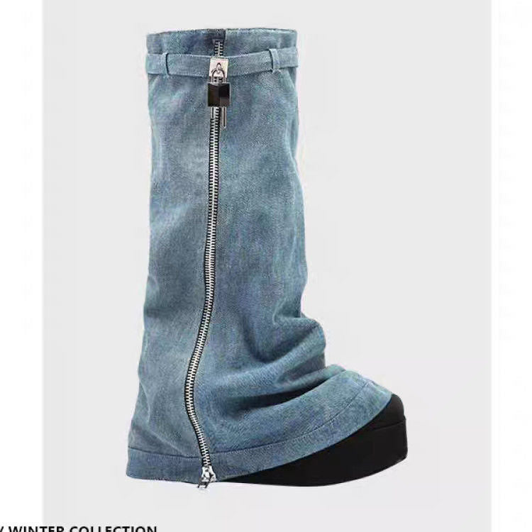 P denim zipper leg cover temperament Spice girl style versatile year autumn and winter new high street fashion trend