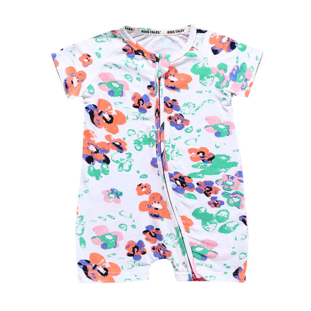 A a new conjoined baby cotton summer home clothes for boys and girls on behalf of INS thin climbing clothes with double zippers. - Mixbatch