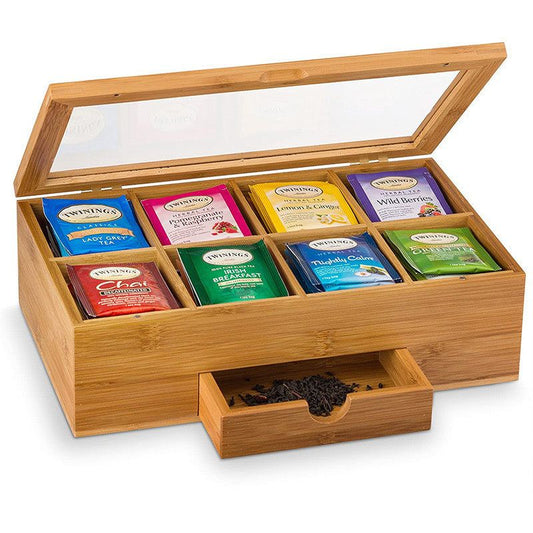 P Wooden Tea Box Simple Grid Bamboo and Wood Storage Box Acrylic Transparent Flip Tea Bag Gift Packaging Box