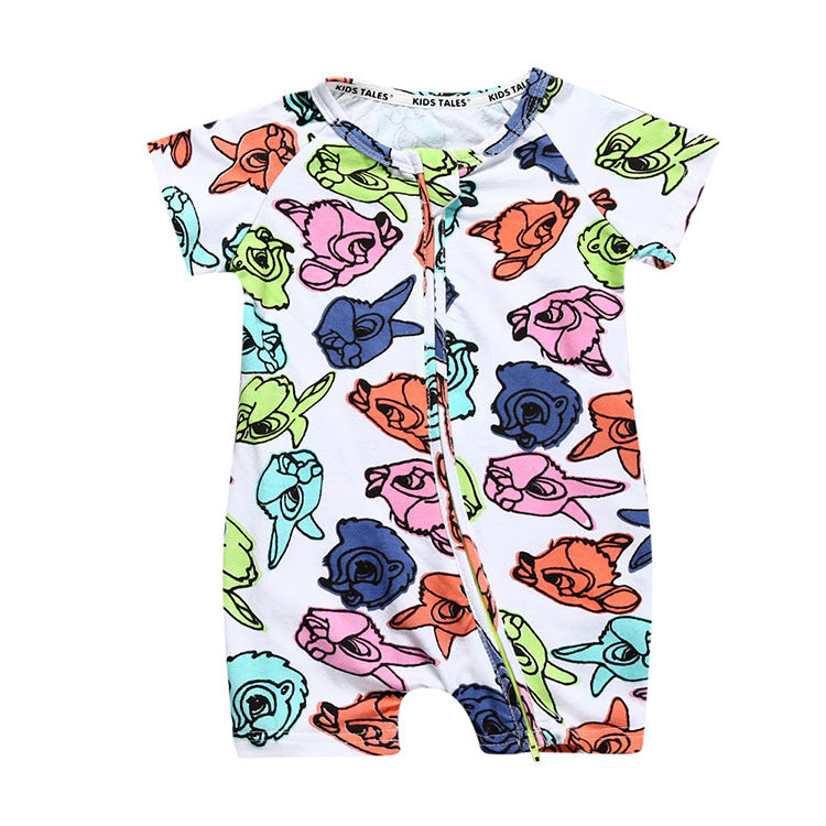 A a new conjoined baby cotton summer home clothes for boys and girls on behalf of INS thin climbing clothes with double zippers. - Mixbatch