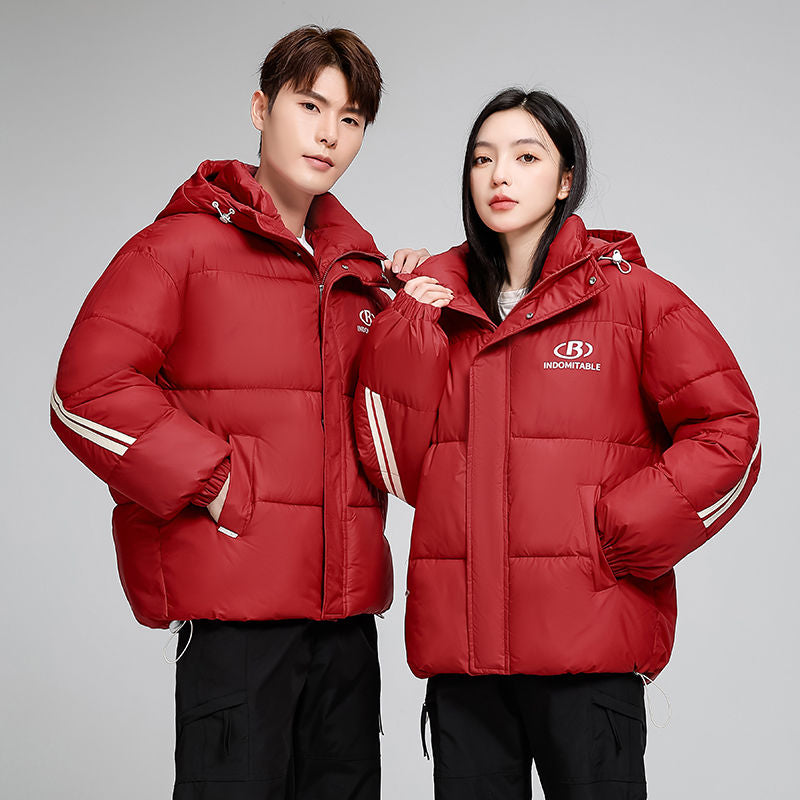 A new American winter striped couple thickened loose cotton-padded jacket bread warm and explosive cotton-padded jacket