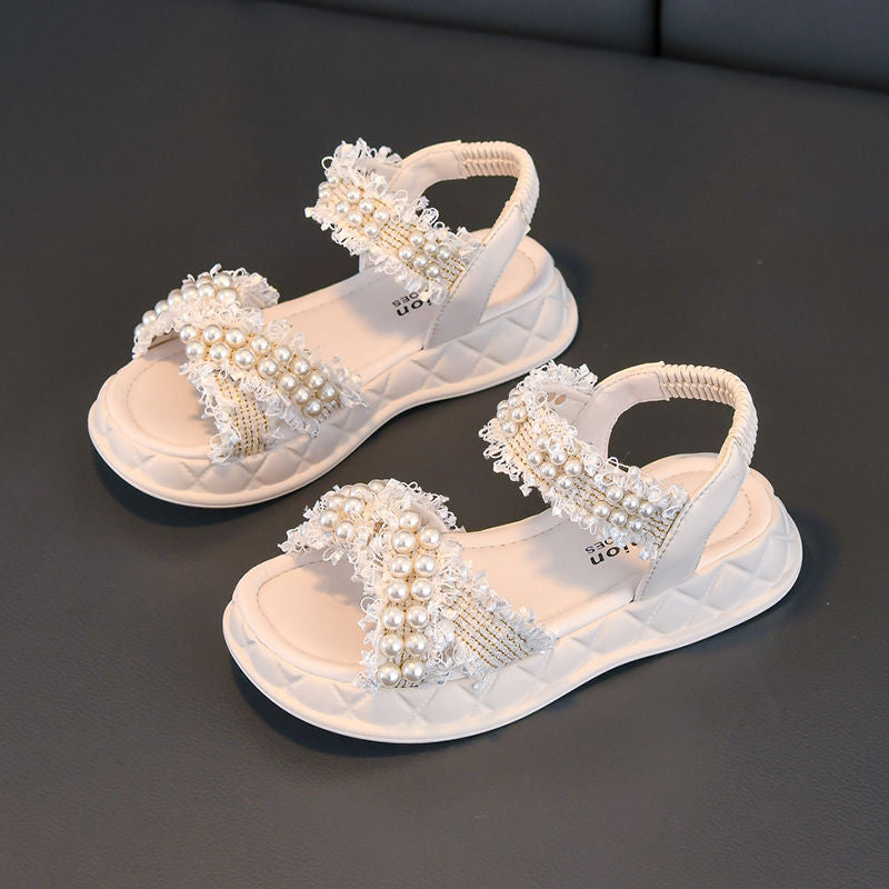P summer new sandals girls open-toed Korean version princess small fragrant wind pearl single shoes trendy cute little big children's shoes