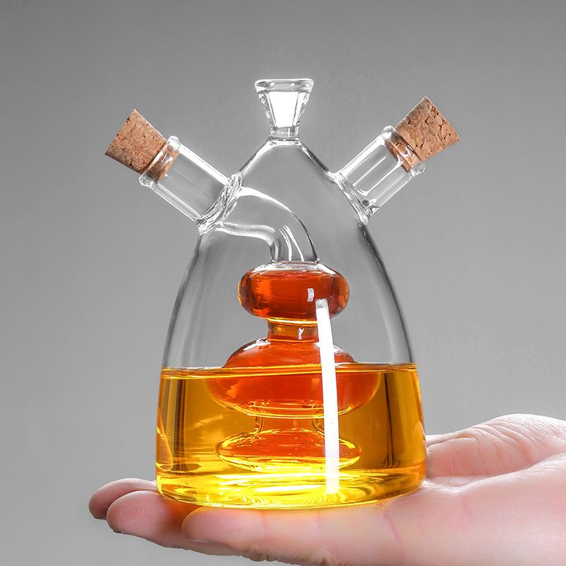 Double layered glass creative oil pot, olive oil leak proof, one pot, dual-purpose, double mouth seasoning bottle, kitchen dual-purpose soy sauce vinegar bottle - Mixbatch