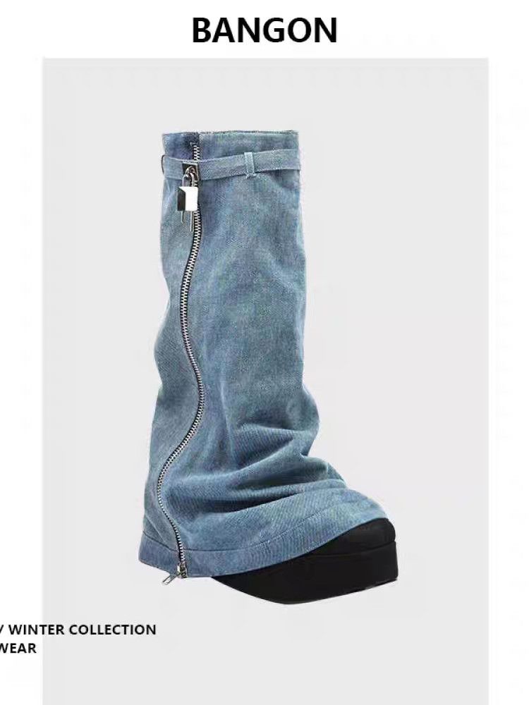 P denim zipper leg cover temperament Spice girl style versatile year autumn and winter new high street fashion trend