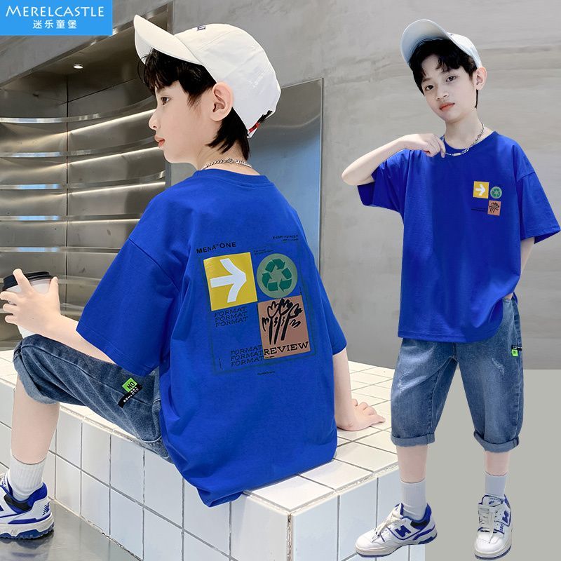 P new foreign style thin children and boys two-piece set Korean version tide