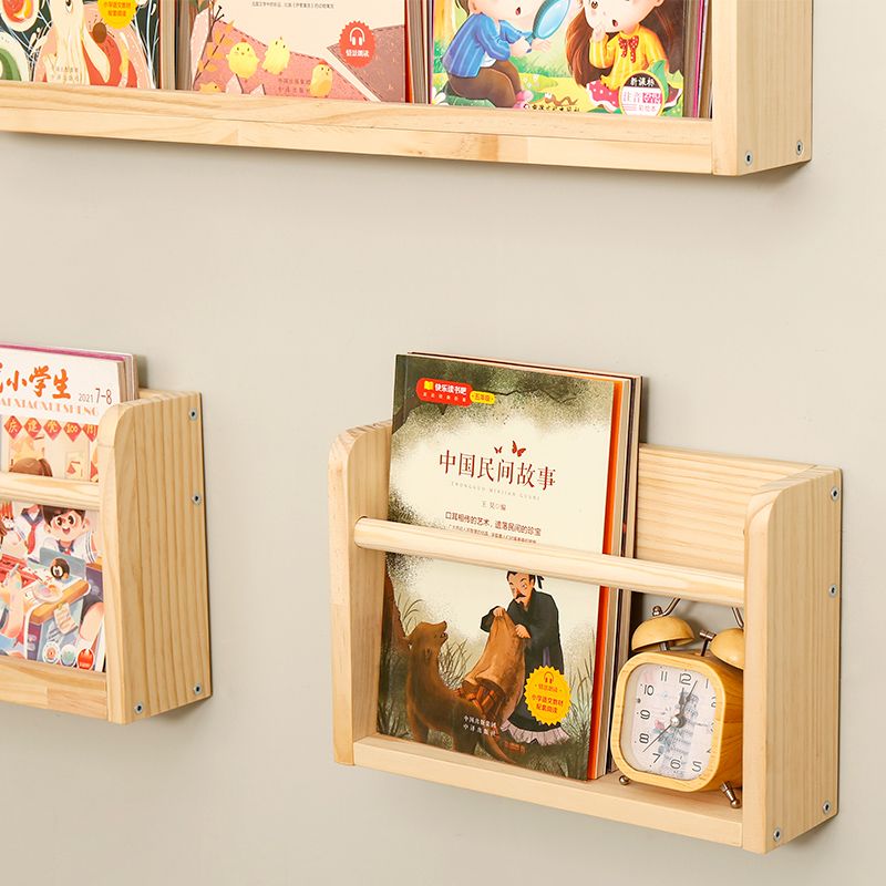 P Solid wood wall-mountedShelf Picture book shelf Children's bookshelf