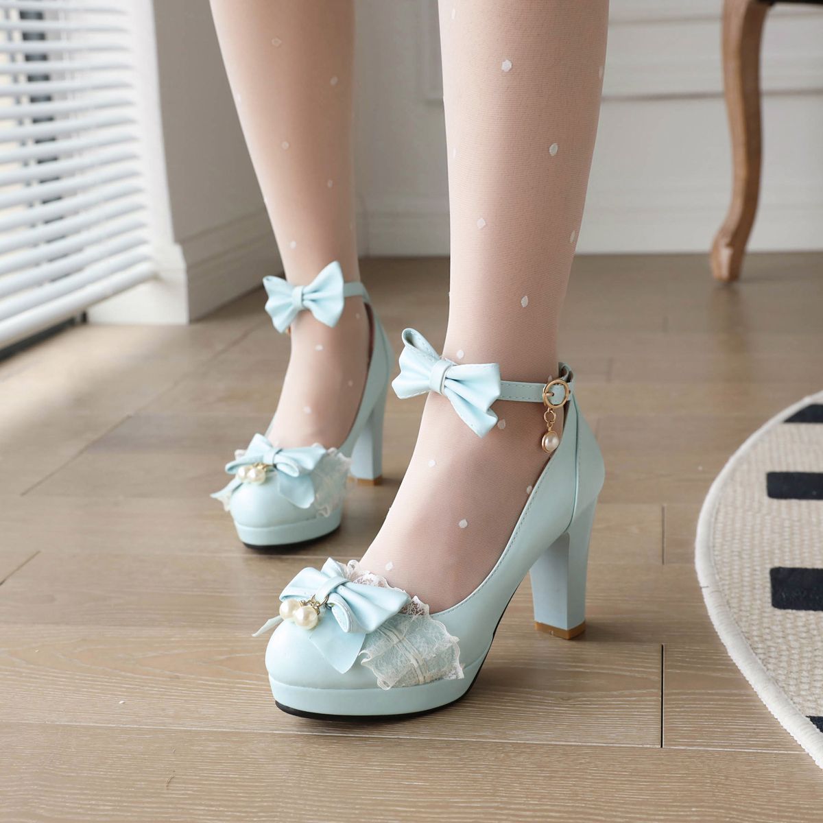 P lolita bow lace high heels