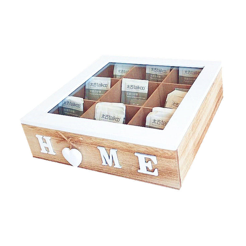 A Nordic retro desktop tea bag box storage box wooden nine-grid tea bag finishing box creative home decoration