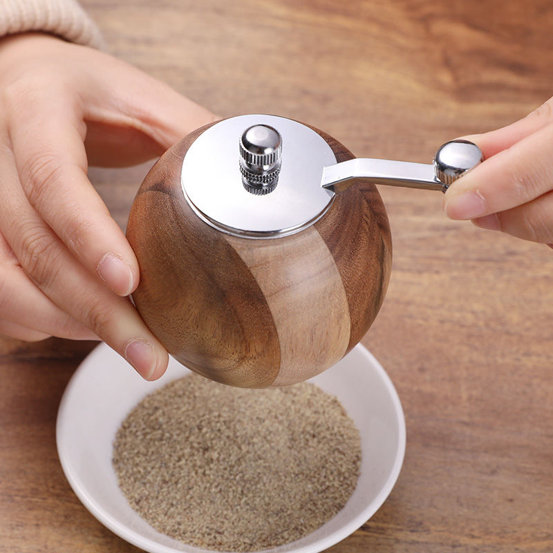 Hand-grinding pepper grinder Wooden black pepper particle grinding tool thickness adjustable freshly ground pepper seasoning bottle. - Mixbatch