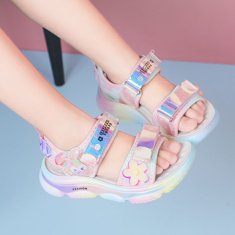 P girls sandals children's beach girls Xiaoxiangfeng summer sandals 6-12 years old students soft-soled non-slip older children's shoes