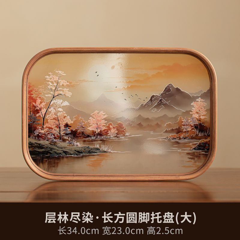 P landscape glass tray retro bamboo dry brewed tea tray fruit snack tray kung fu tea set tea cup storage tray