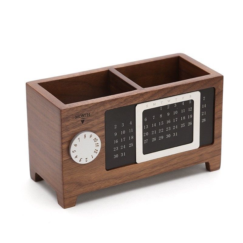 P walnut perpetual calendar pen holder multi-grid new creative multi-functional office stationery desktop storage box partition
