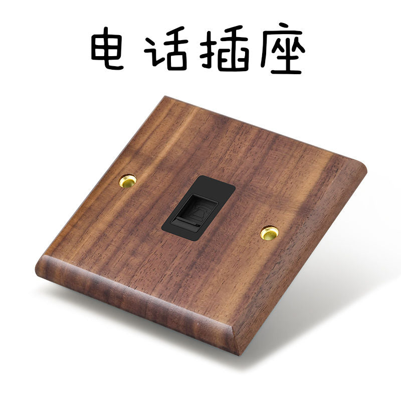 P Black walnut brass lever power socket panel