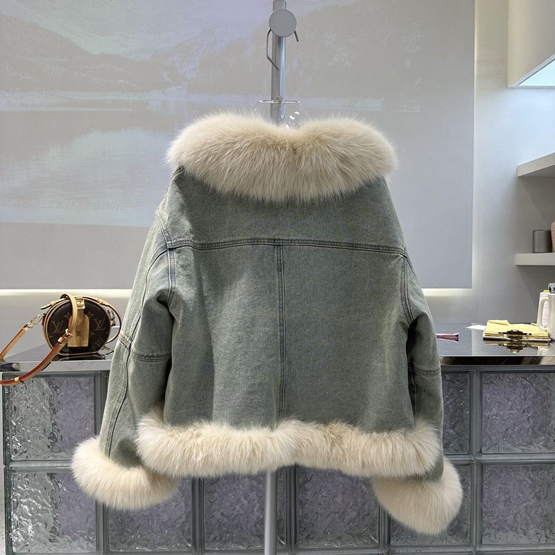 P fur neck denim jacket