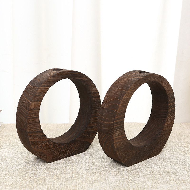 P Solid wood small vase Hydroponic ornament Flower arrangement glass test tube vase