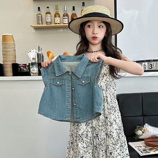 P girls summer summer denim vest two-piece set