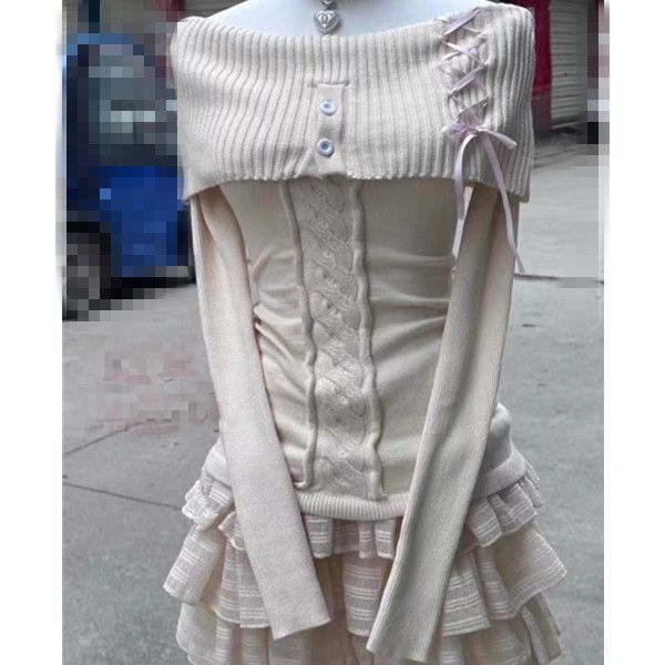 A autumn and winter pure desire to open the fork Korean version of gentle Spice Girl new knitted sweater design