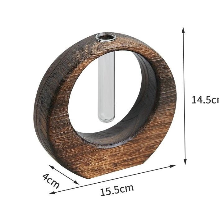 P Solid wood small vase Hydroponic ornament Flower arrangement glass test tube vase