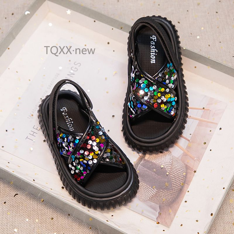 P new children's sports beach shoes girl sequined sandals popular among older children