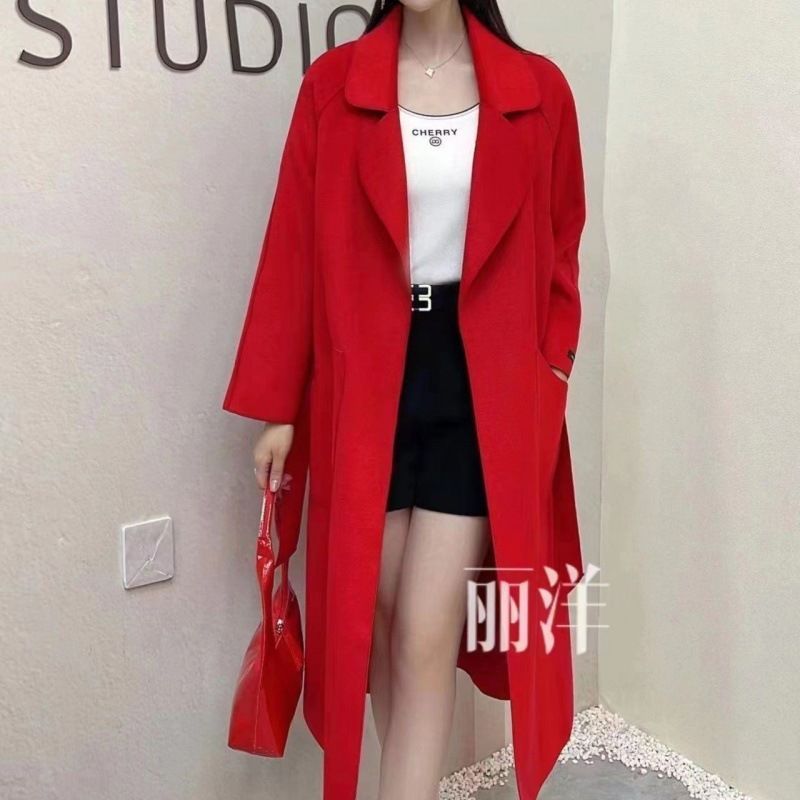 P long double-sided woolen coat fashionable waist woolen coat women's coat trendy coat