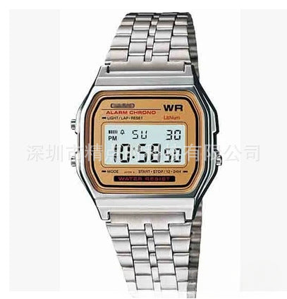 A popular retro digital display timing alarm clock lights multi-functional sports student electronic watch cold light F-91W