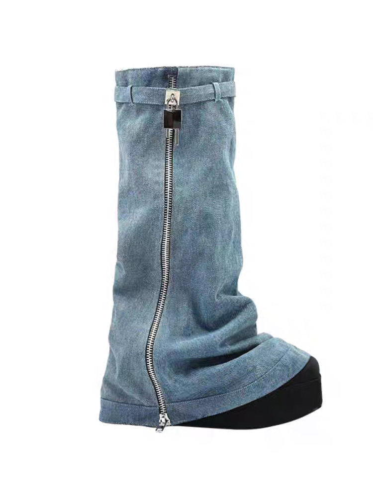 P denim zipper leg cover temperament Spice girl style versatile year autumn and winter new high street fashion trend