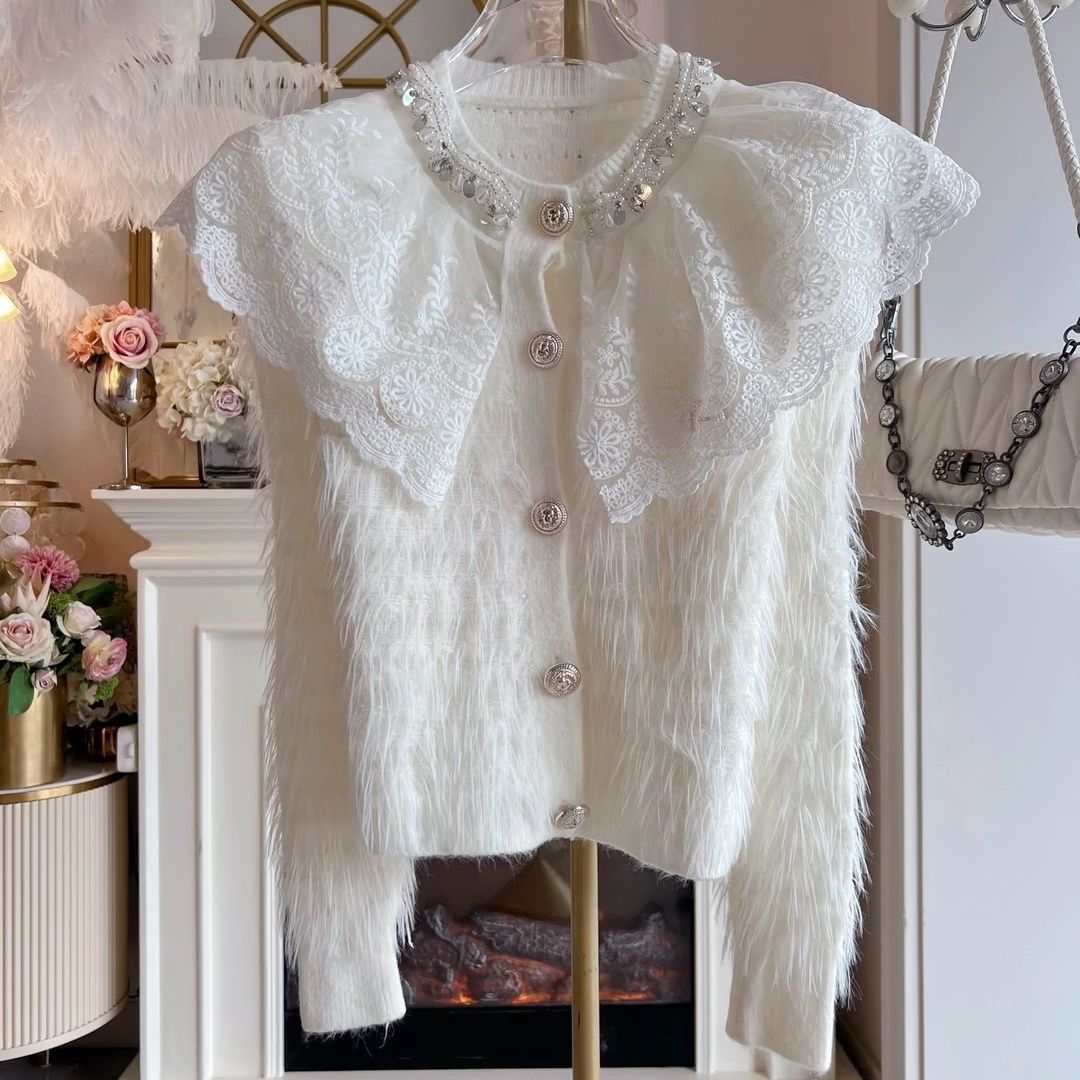 P Diamond Lace Sweater