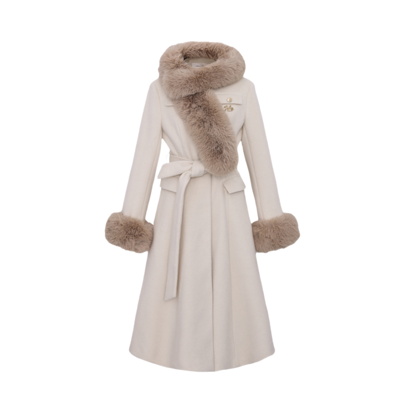 P fur collar long sleeve jacket