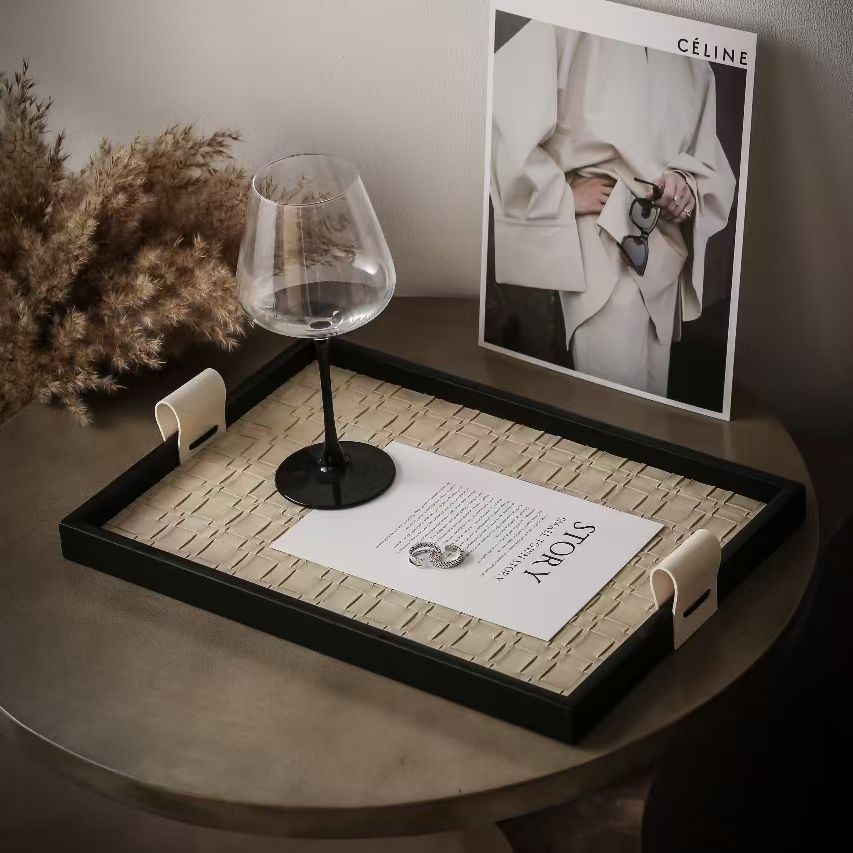 P Light luxury leather aromatherapy tray, living room coffee table entrance key, jewelry storage, hotel beauty salon desktop ornament