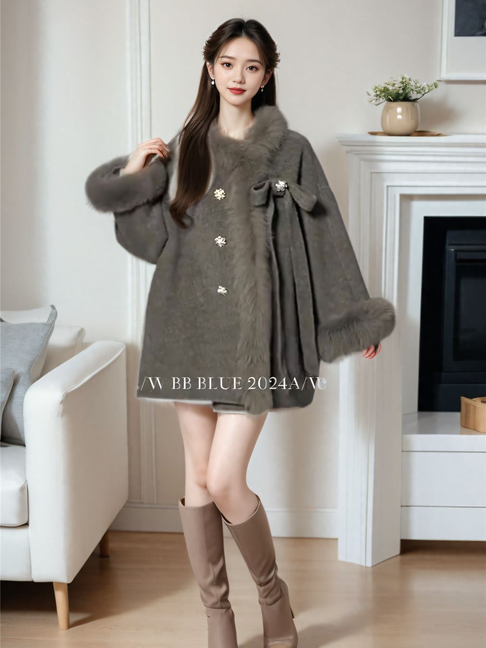 P fur collar jacket