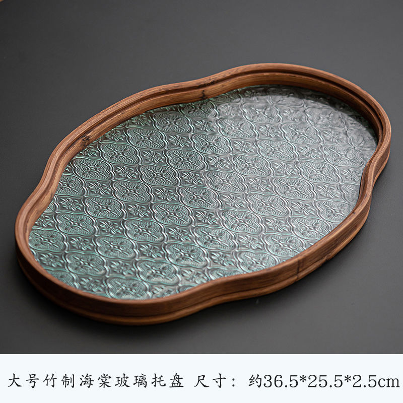 P landscape glass tray retro bamboo dry brewed tea tray fruit snack tray kung fu tea set tea cup storage tray