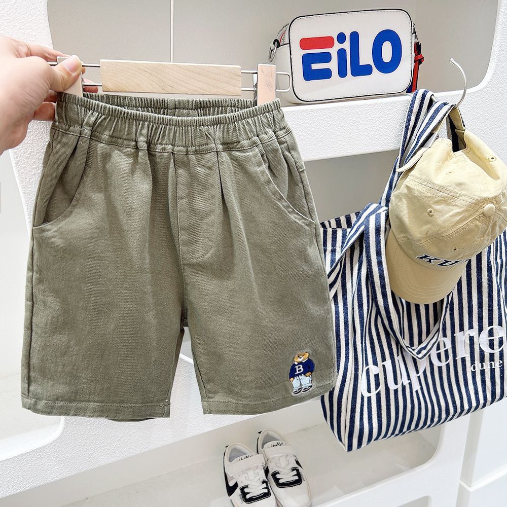 P Boys casual shorts loose five-point pants Children's cartoon embroidered pure cotton pants