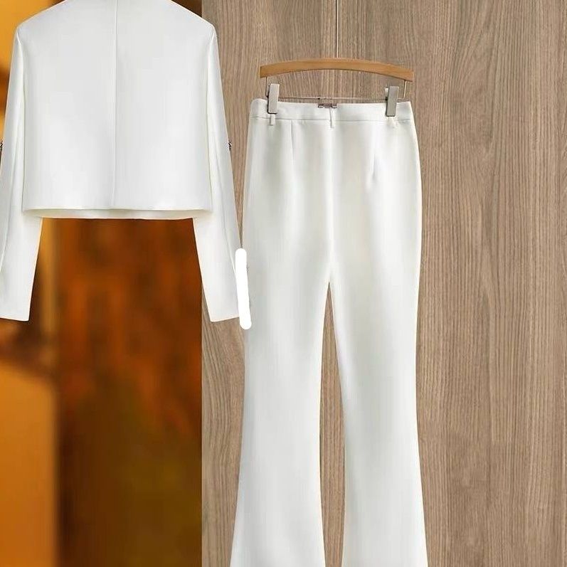 A Heavy Industry Bead Crew Neck Short Fashion Jacket Set Two-piece Premium