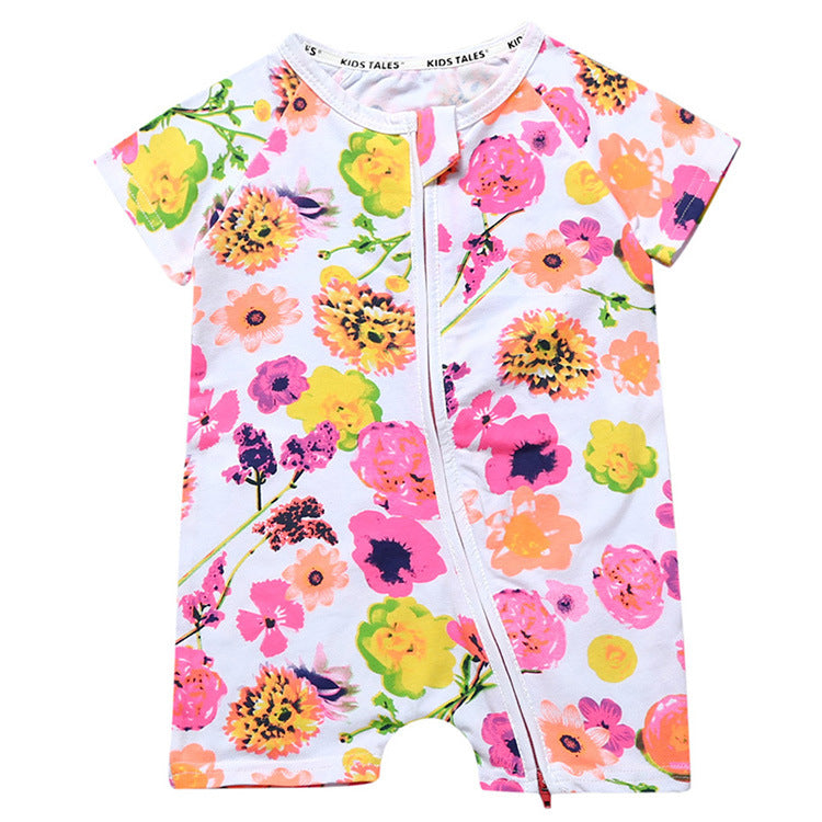 A a new conjoined baby cotton summer home clothes for boys and girls on behalf of INS thin climbing clothes with double zippers. - Mixbatch