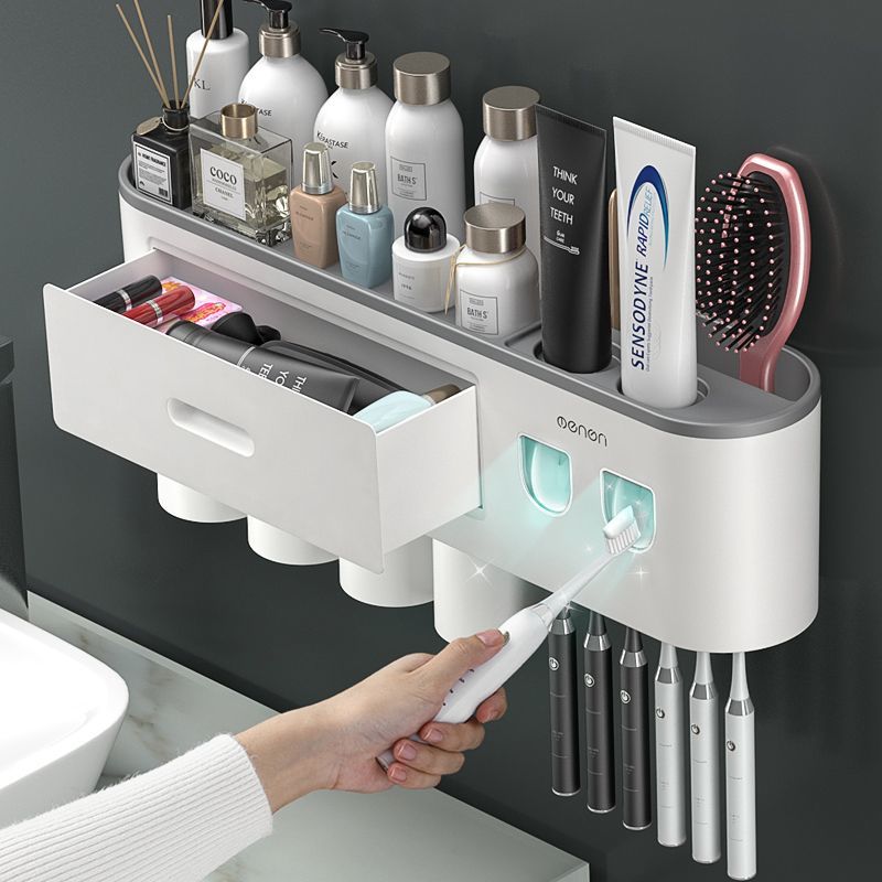 Toothbrush storage rack, non punching mouthwash cup, toothbrush cream, tooth cup storage, bathroom wall mounted rack, electric set - Mixbatch