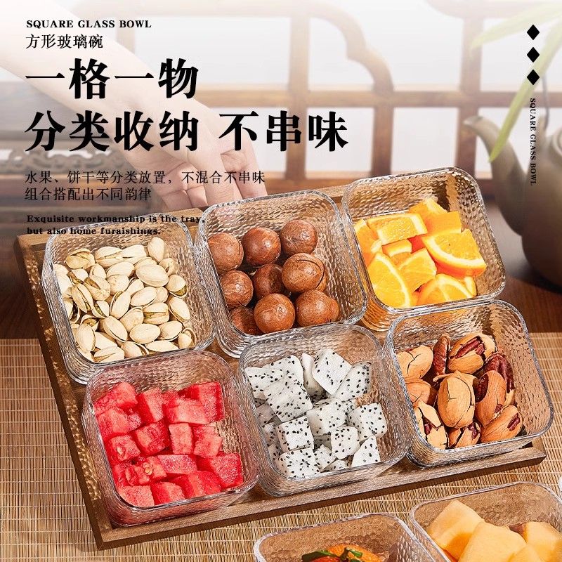 P Bamboo Wood Glass Fruit Snack Plate with Lid