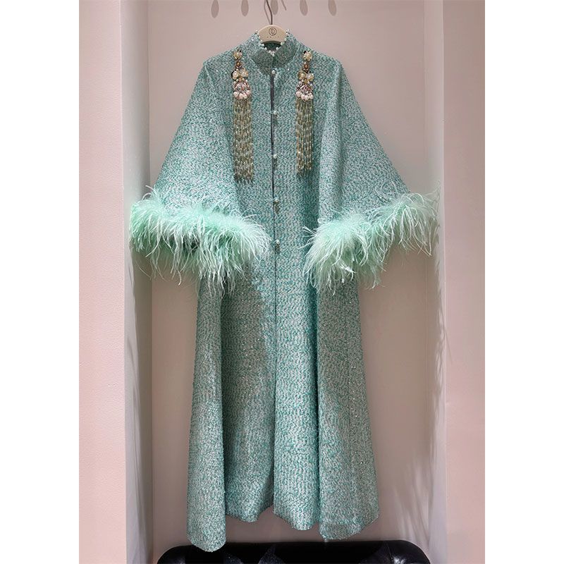 P Beaded Ostrich Hair Long Jacket