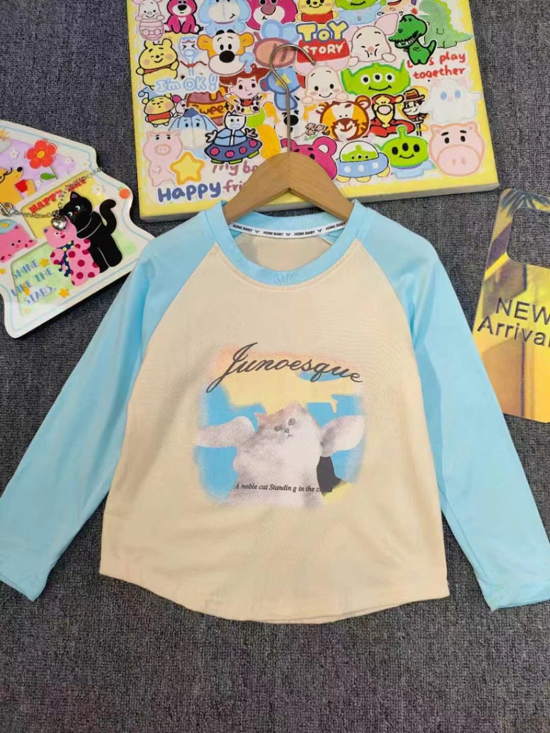 B3-M30 Girls Spring and Autumn cotton New Retro Printed Long Rough Sleeve T-Shirt - Mixbatch