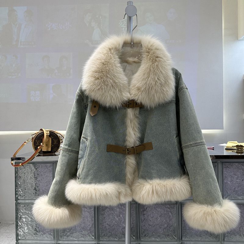 P fur neck denim jacket