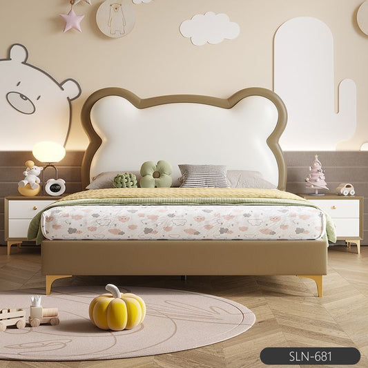 P soft bag solid wood bed children's bed boys and girls single bed European children Internet celebrity simple modern cloud soft bag bed