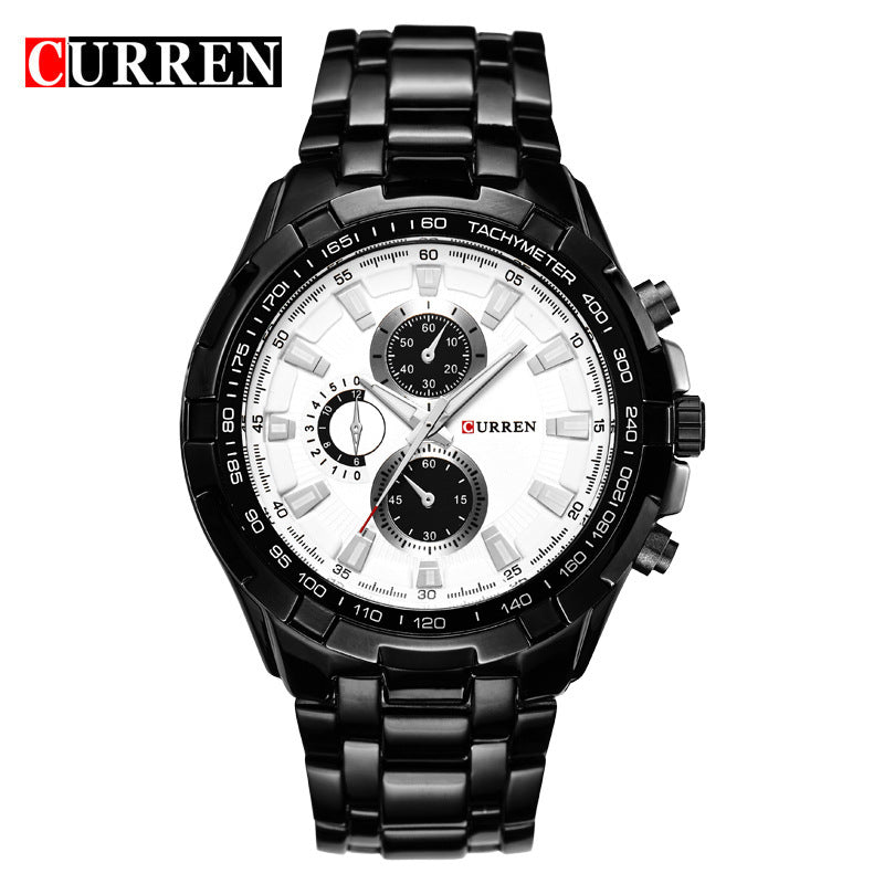 A 8023 Men's Watch European and American Popular Men's Watch Business Steel Strap Large Dial Waterproof Quartz Watch - Mixbatch