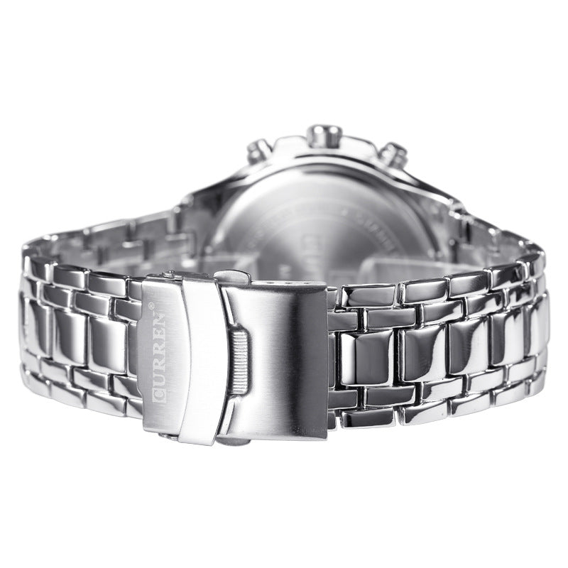 A 8023 Men's Watch European and American Popular Men's Watch Business Steel Strap Large Dial Waterproof Quartz Watch - Mixbatch