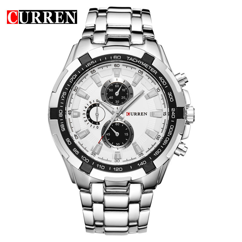 A 8023 Men's Watch European and American Popular Men's Watch Business Steel Strap Large Dial Waterproof Quartz Watch - Mixbatch