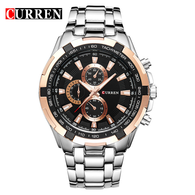 A 8023 Men's Watch European and American Popular Men's Watch Business Steel Strap Large Dial Waterproof Quartz Watch - Mixbatch