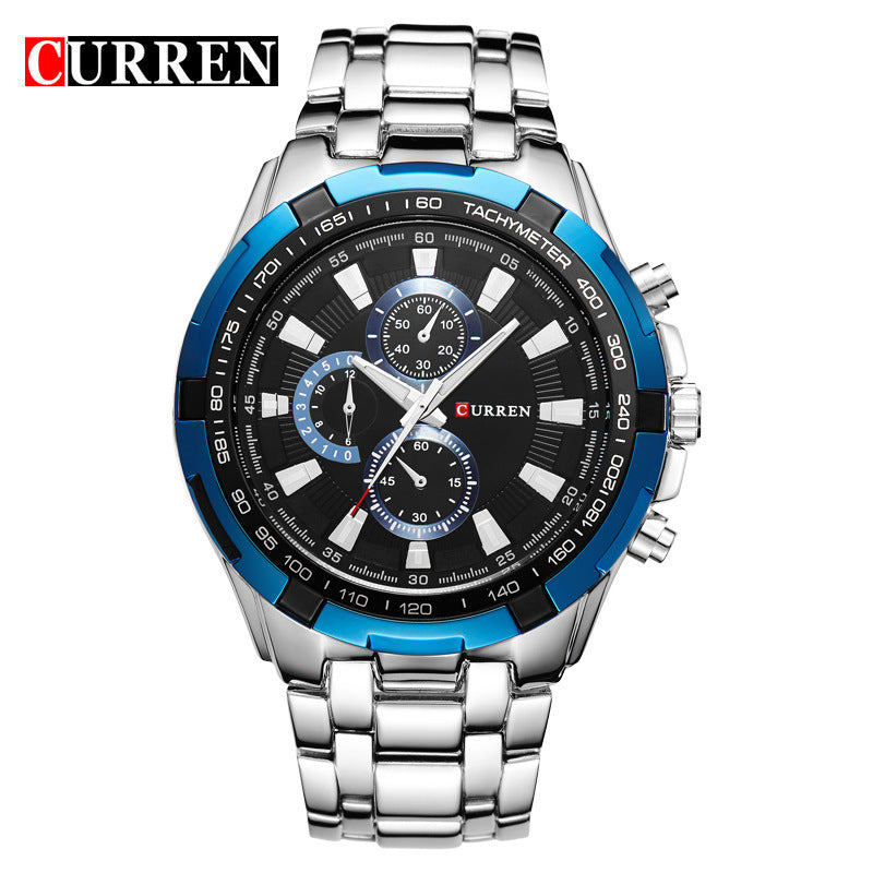 A 8023 Men's Watch European and American Popular Men's Watch Business Steel Strap Large Dial Waterproof Quartz Watch - Mixbatch