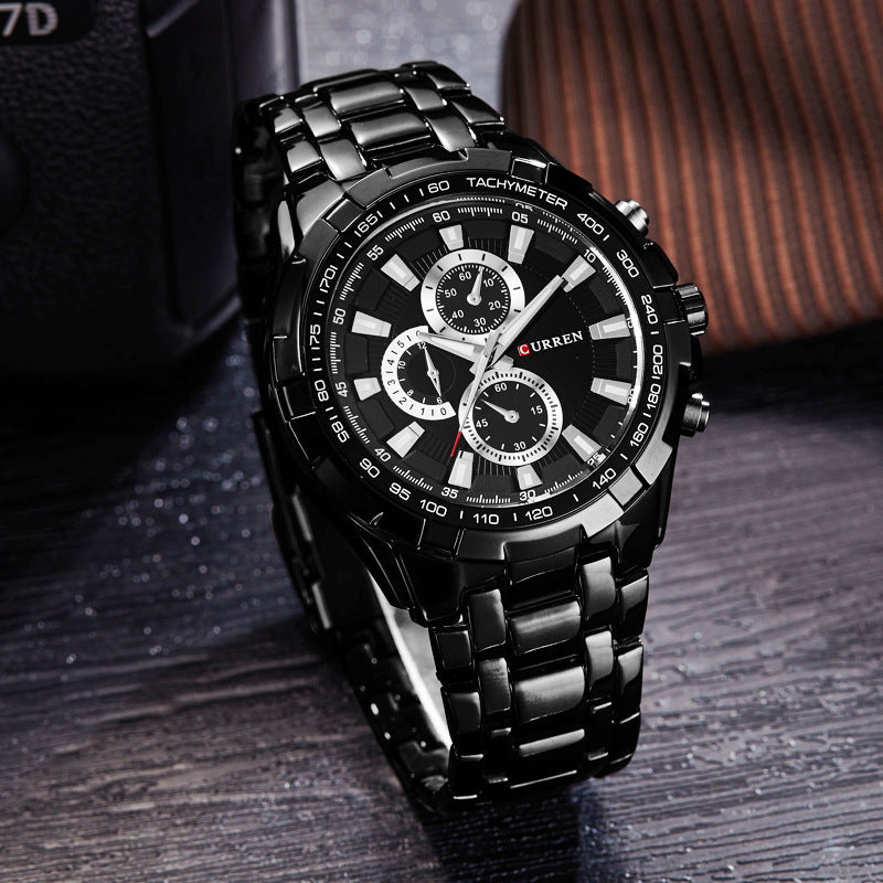 A 8023 Men's Watch European and American Popular Men's Watch Business Steel Strap Large Dial Waterproof Quartz Watch - Mixbatch