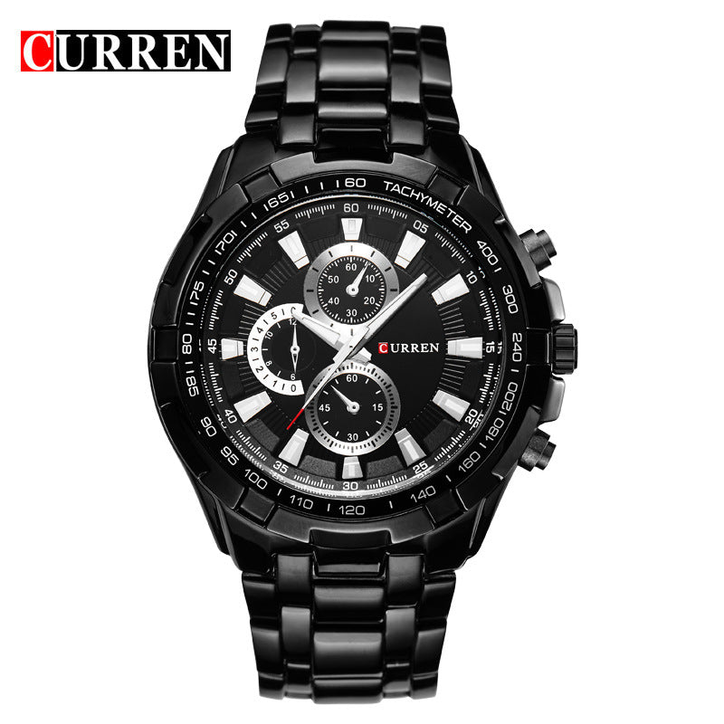 A 8023 Men's Watch European and American Popular Men's Watch Business Steel Strap Large Dial Waterproof Quartz Watch - Mixbatch