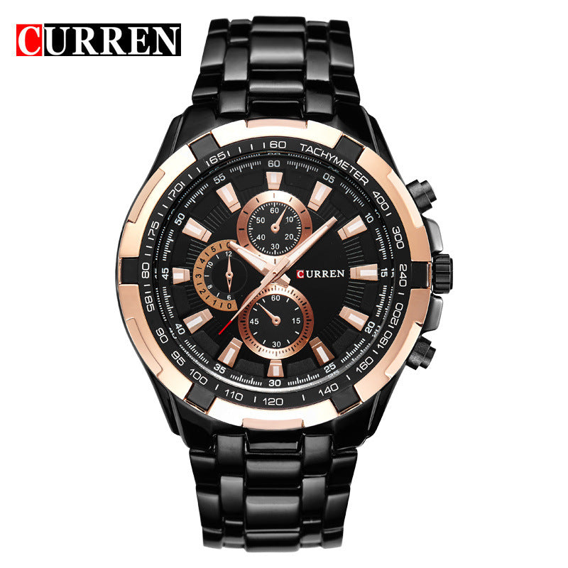 A 8023 Men's Watch European and American Popular Men's Watch Business Steel Strap Large Dial Waterproof Quartz Watch - Mixbatch