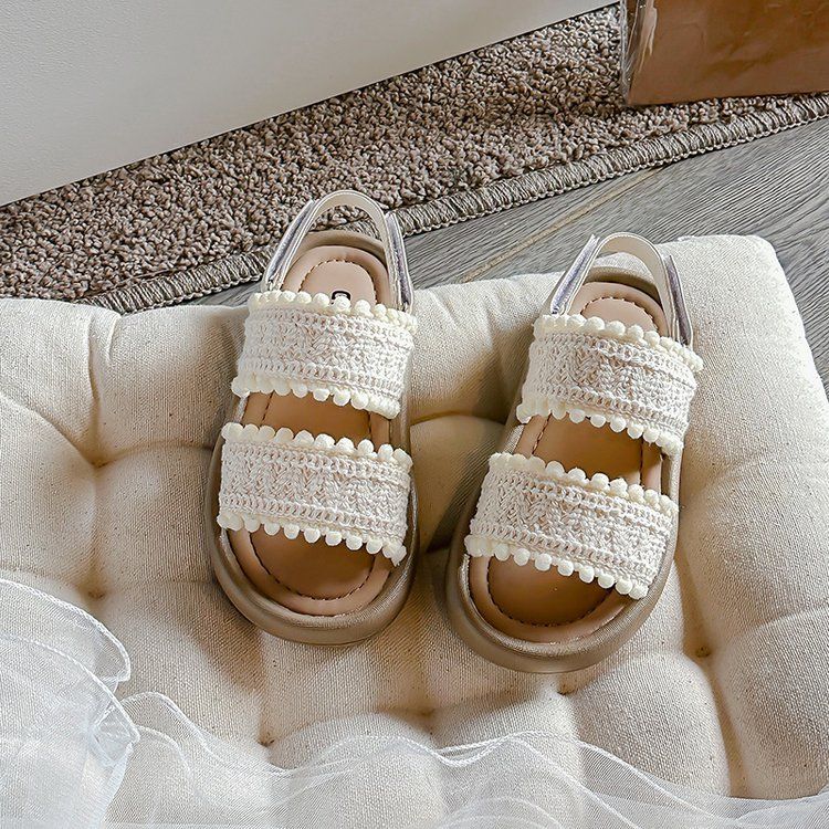 P girls sandals summer new woven children's princess shoes seaside vacation baby beach shoes little girl cool slippers