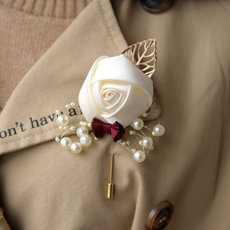 A Wedding bride and groom corsage jewelry rose placket simulation flower, meeting, brooch, suit, collar pin, collar flower - Mixbatch